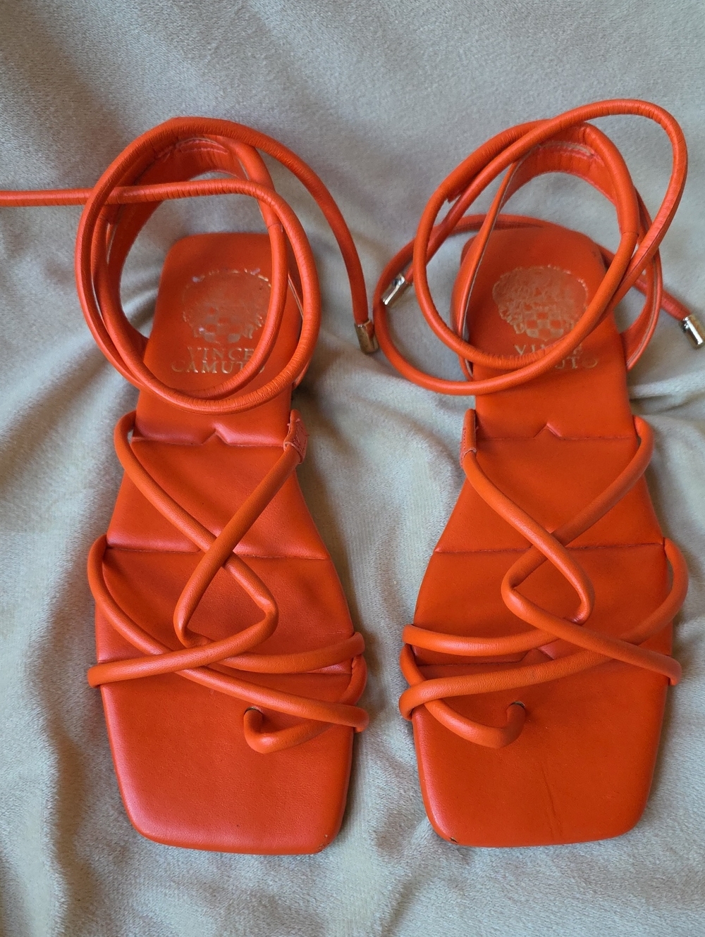 Vince Camuto Alminda Orange Strappy Square-Toe Lace-Up Sandals